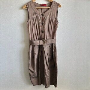 CAROLINA Herrera Vintage 2000s Y2K Brown Sleeveless Belted Midi Dress Womens S-M